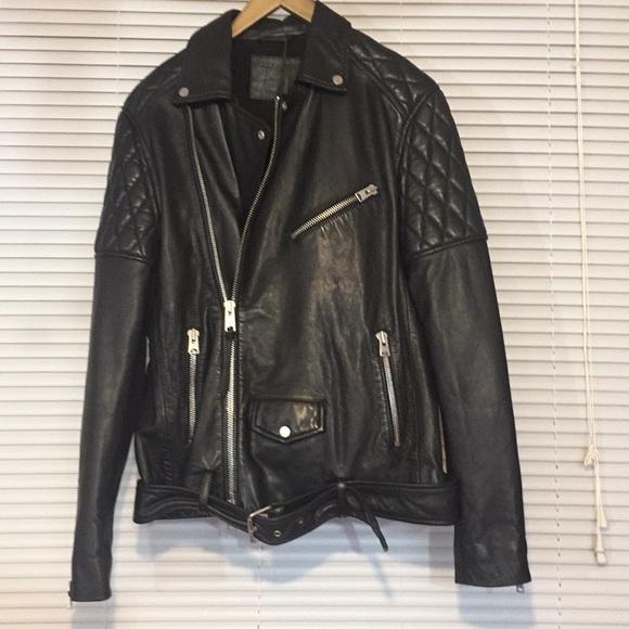 All Saints Boyson Leather Biker Jacket S M - Picture 4 of 8